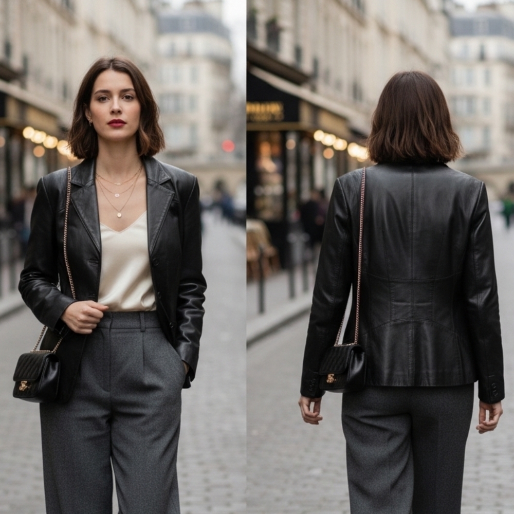 Danier Soft Italian Leather Black Blazer Jacket M-L 14 Cinched Waist